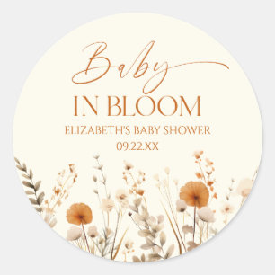 Boho Baby in Bloom Wildflower Baby shower Ronde Sticker