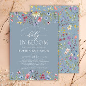 Boho Baby in Bloom Wildflower Blauw Baby shower Kaart