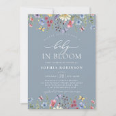 Boho Baby in Bloom Wildflower Blauw Baby shower Kaart (Voorkant)