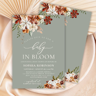 Boho Baby in Bloom Wildflower Green Baby shower Kaart