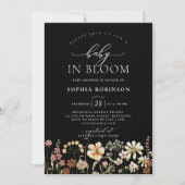 Boho Baby in Bloom Wildflower Zwart Baby shower Kaart (Voorkant)