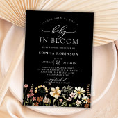 Boho Baby in Bloom Wildflower Zwart Baby shower Kaart