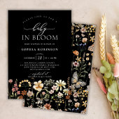 Boho Baby in Bloom Wildflower Zwart Baby shower Kaart