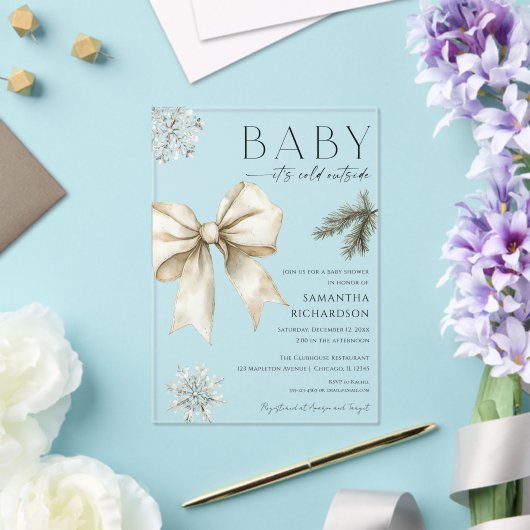 Boho Baby it's cold outside coquette bow shower Acryl Uitnodigingen (Insitu (Huwelijk))