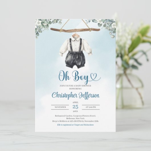 Boho Baby Jongen Clothesline Baby shower Uitnodigi Kaart (Staand voorkant)
