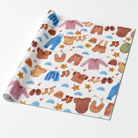 Boho Baby Kleding Baby shower Cadeaupapier (Uitgerold)
