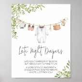 Boho Baby Kleding Baby shower Late Night Luiers Poster (Voorkant)