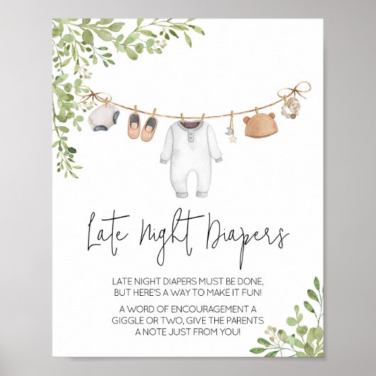Boho Baby Kleding Baby shower Late Night Luiers Poster (Voorkant)