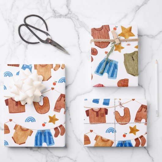 Boho Baby Kleding Baby shower Verjaardag Inpakpapier Vel (Voorkant)