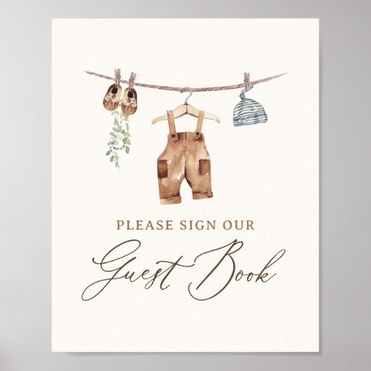 Boho Baby Kleding Jongen Baby shower Gast Boek Sig Poster (Voorkant)