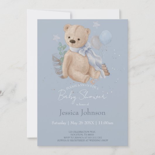 Boho baby knuffelbeer uitnodiging (Voorkant)