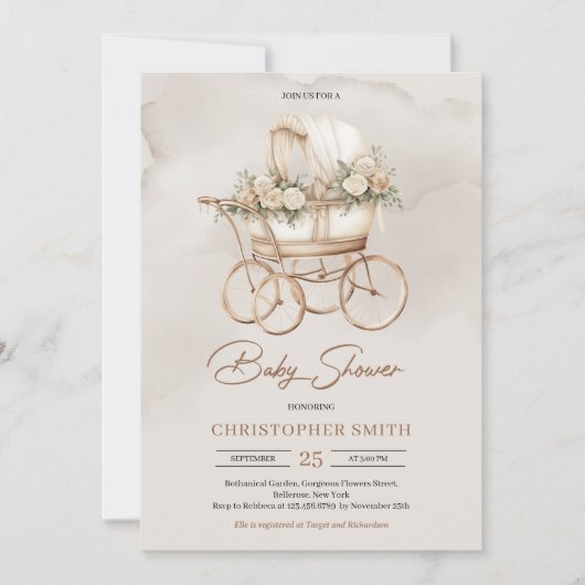  Boho baby koets Neutrale Salie Bloemen Kaart (Voorkant)