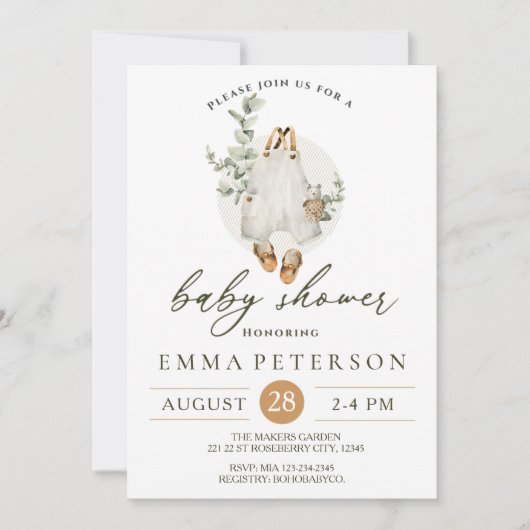 Boho Baby Little Romper Baby shower Invitation Kaart (Voorkant)