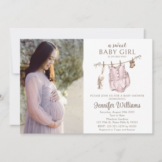  boho baby meisje kleding baby shower foto kaart (Voorkant)