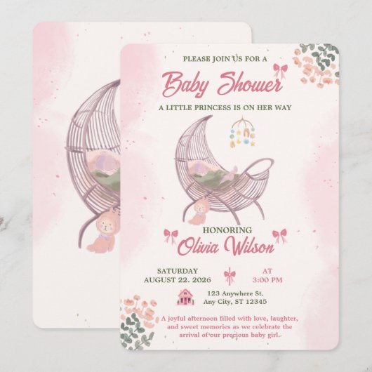 Boho Baby Meisje Shower Uitnodiging Template (Voorkant / Achterkant)