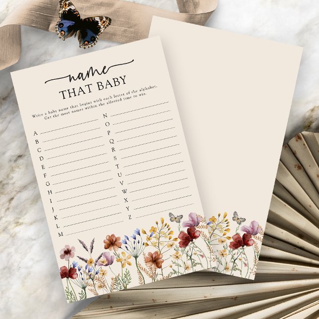 Boho Baby Naamspel (Boho Floral Name That Baby Game Card by Painted Paperie
)