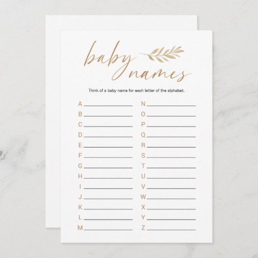Boho Baby Names Baby shower Game Programmakaart (Voorkant / Achterkant)