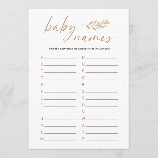 Boho Baby Names Baby shower Game Programmakaart (Voorkant)