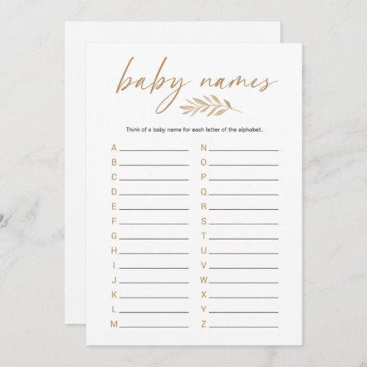 Boho Baby Names Baby shower Game Programmakaart (Voorkant / Achterkant)
