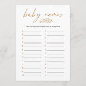 Boho Baby Names Baby shower Game Programmakaart (Voorkant)