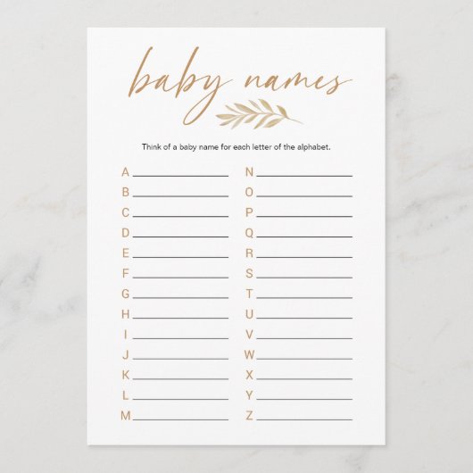 Boho Baby Names Baby shower Game Programmakaart (Voorkant)