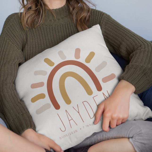 Boho Baby Nursery Girl Birth Stats Name Kussen (Creator heeft geüpload)
