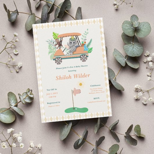 Boho Baby Olifant & Aap Golf Baby Shower Kaart