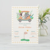 Boho Baby Olifant & Aap Golf Baby Shower Kaart (Staand voorkant)