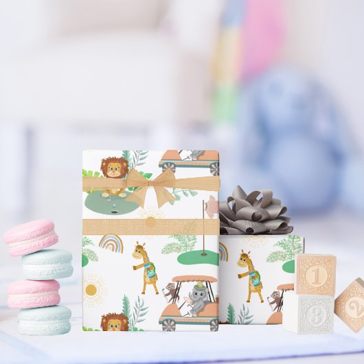 Boho Baby Olifant, Aap, Leeuw Golf Baby Patroon Cadeaupapier