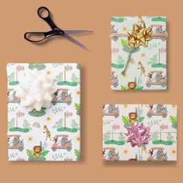 Boho Baby Olifant, Aap, Leeuw Golf Baby Patroon Inpakpapier Vel