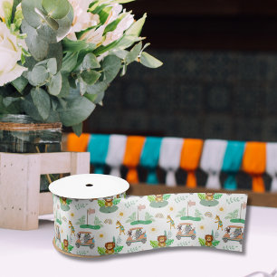 Boho Baby Olifant, Aap, Leeuw Golf Baby Patroon Satijnen Lint
