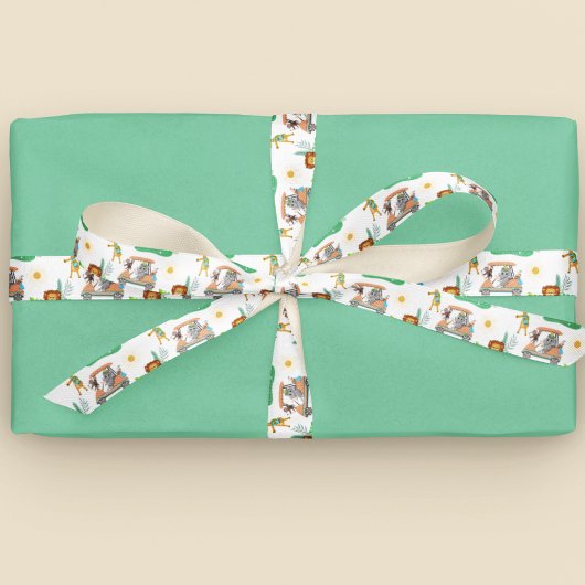 Boho Baby Olifant, Aap, Leeuw Golf Baby Patroon Satijnen Lint