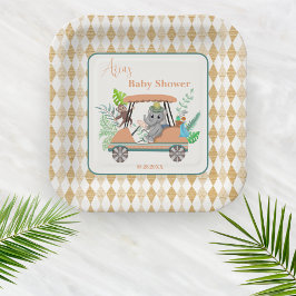 Boho Baby Olifant en Aap Golf Baby Shower Papieren Bordje