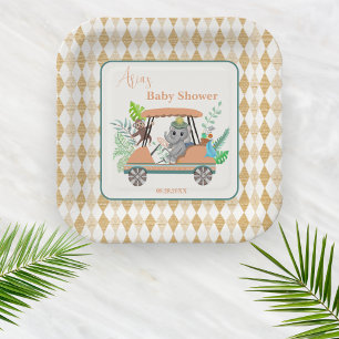 Boho Baby Olifant en Aap Golf Baby Shower Papieren Bordje