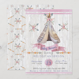 Boho Baby Pink Girl Baby shower Kaart