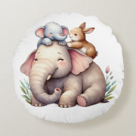 Boho Baby Room Decor | Elephant and baby bunny |  Rond Kussen