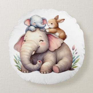 Boho Baby Room Decor | Elephant and baby bunny |  Rond Kussen