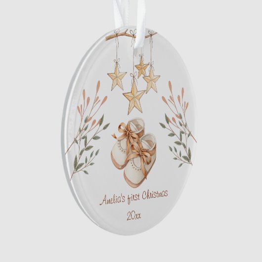 Boho Baby schoenen gepersonaliseerde kerst Ornament (voorkant)