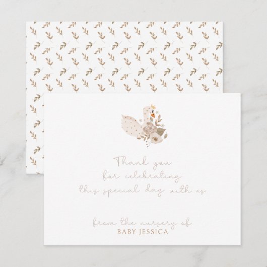 Boho Baby shower bedankkaart – Zwaan & Bloemen Kaart (Voorkant / Achterkant)