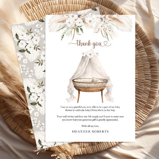 Boho Baby shower Bedankt Card Pampas Floral