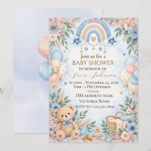 Boho Baby Shower Bewerkbare Uitnodiging  (Voorkant / Achterkant)