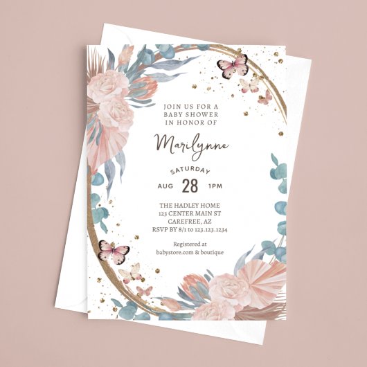 Boho Baby Shower Bloemen Vlinder Kaart