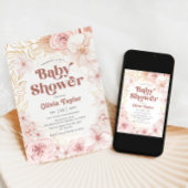 Boho Baby shower Blush Pink Floral Kaart