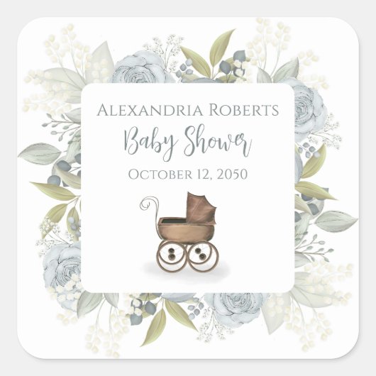 Boho Baby shower Botanische Floral  Roos Vierkante Sticker (Voorkant)