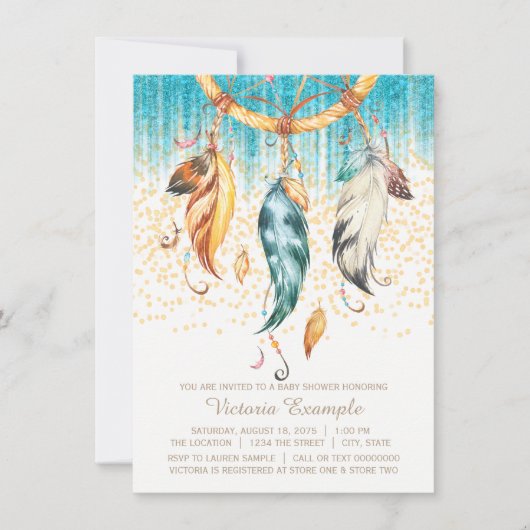 Boho Baby shower Boy Girl Dream Catcher Invitation Kaart (Voorkant)