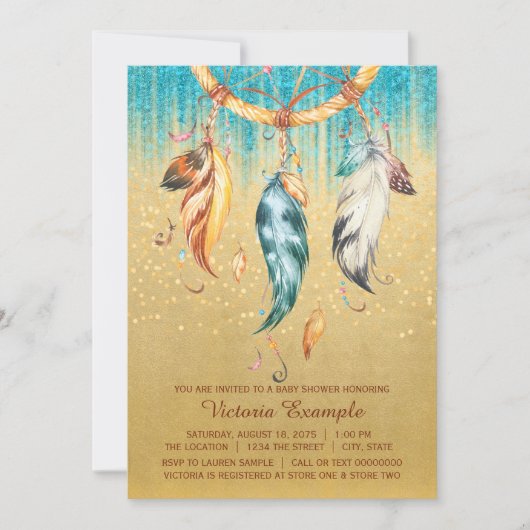 Boho Baby shower Boy Girl Tribal Dream Catcher Kaart (Voorkant)