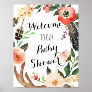 Boho Baby shower, bruiloftsfeest poster, banner Poster