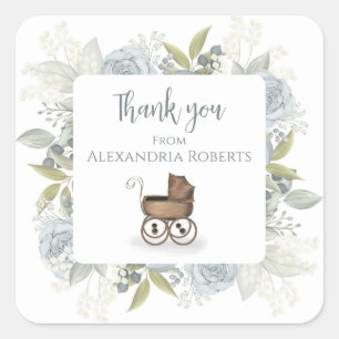 Boho Baby shower Dank u Floral Roos Vierkante Sticker