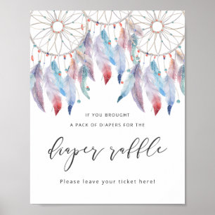 Boho Baby shower Diaper Raffle Sign Dreamweaver Poster