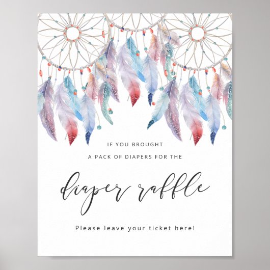 Boho Baby shower Diaper Raffle Sign Dreamweaver Poster (Voorkant)